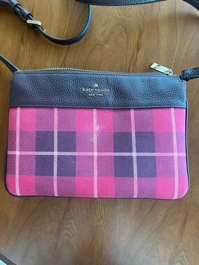 kate spade Pink and Purple Plaid Crossbody with Dark Brown Trim